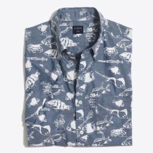 J. Crew Slim Short-Sleeve Fish Printed Shirt, L